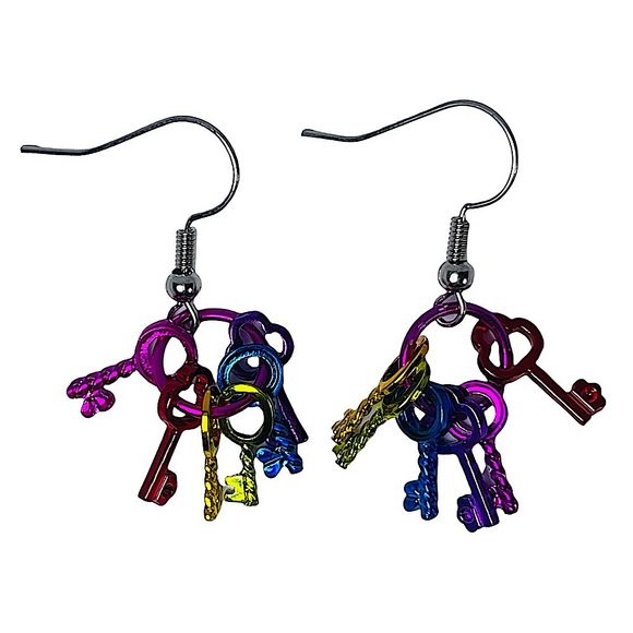 Rainbow metallic bright mini key dangle charm earrings NEW - Picture 1 of 11